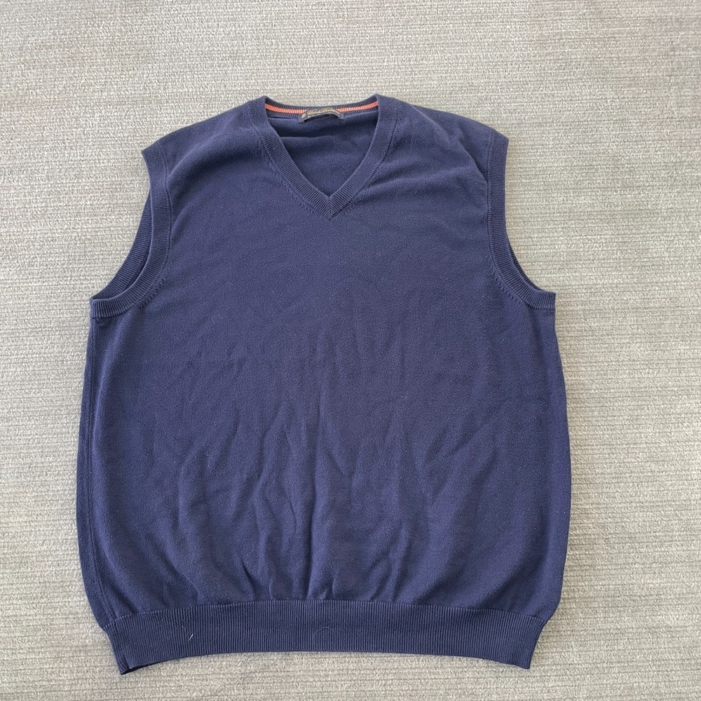 Brooks Brothers Sweater Vest Mens L Blue V-Neck Academic Preppy Casual Supima
